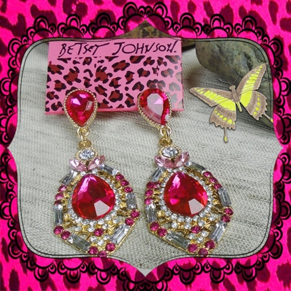 Betsey Johnson Jewelry - Betsey Johnson Hot Pink Drop Earrings - Almost 3"